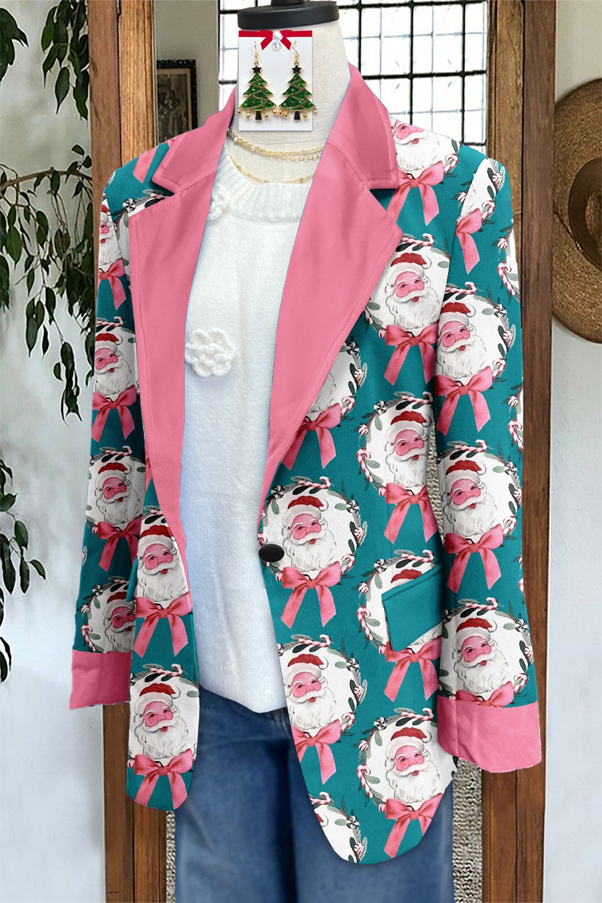 Sweet Christmas Santa Claus Print Blazer