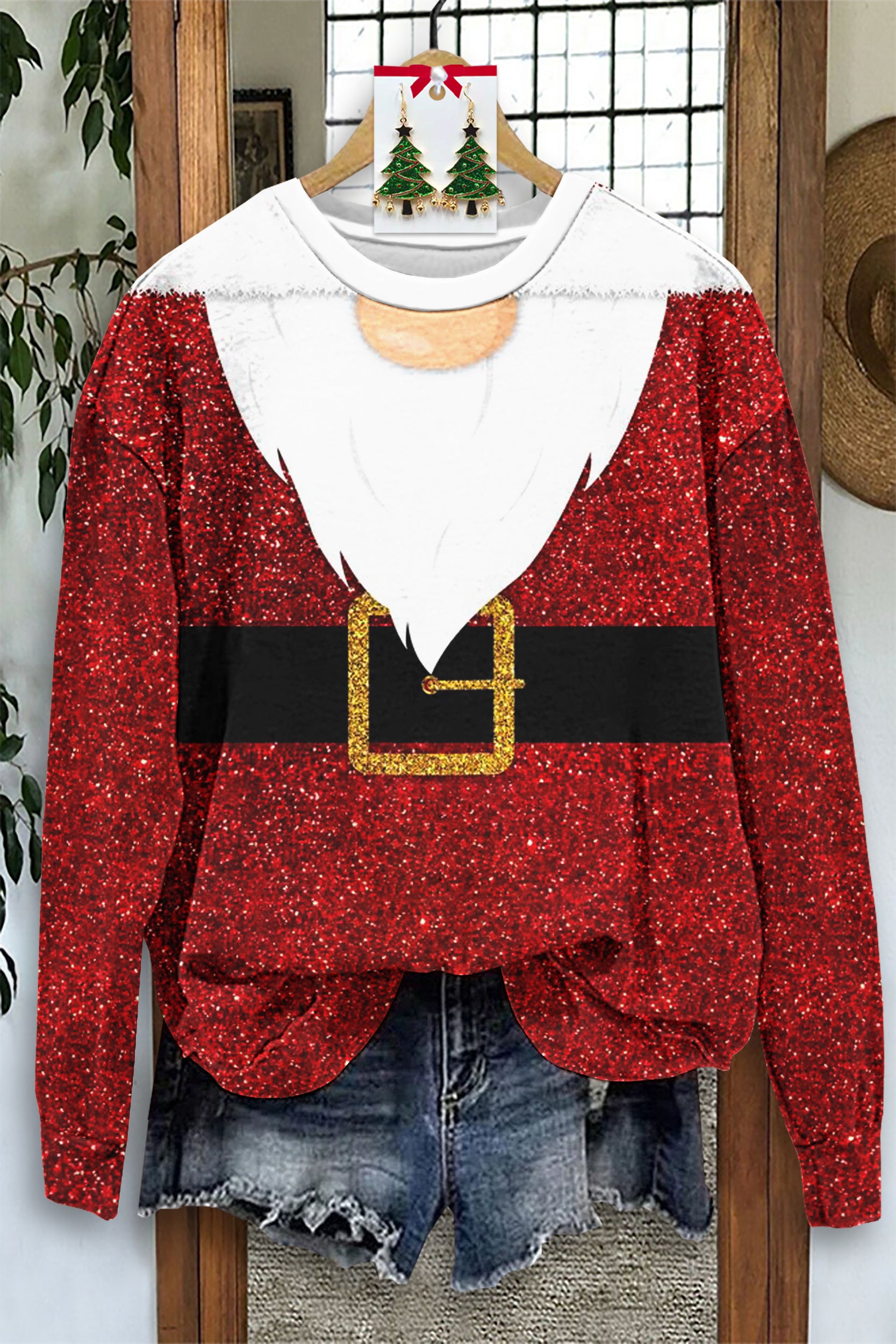 Christmas Santa Claus Print Long Sleeve Top