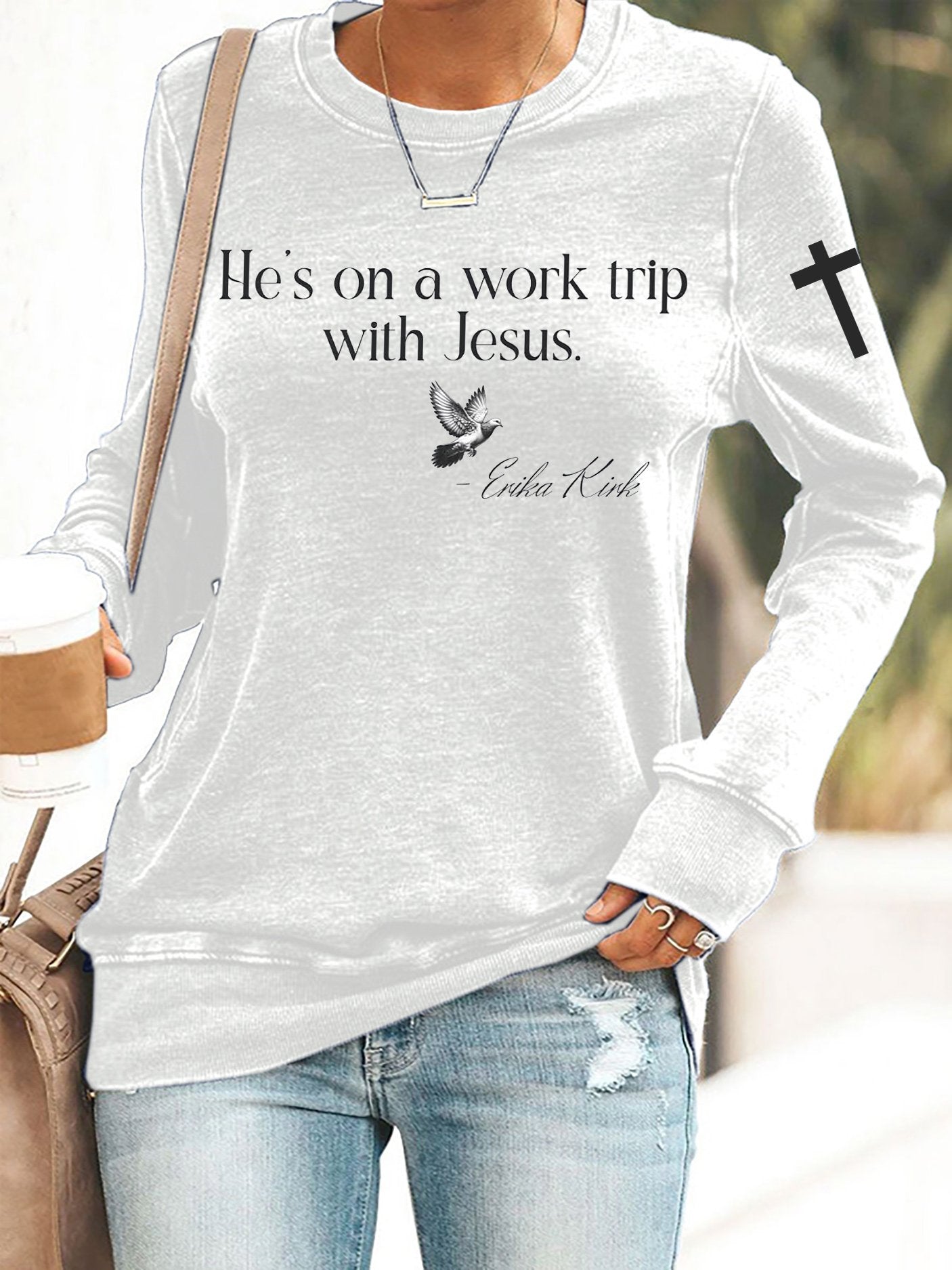 Retro He's On A Work Trip With Jesus Print Sweatshirt
