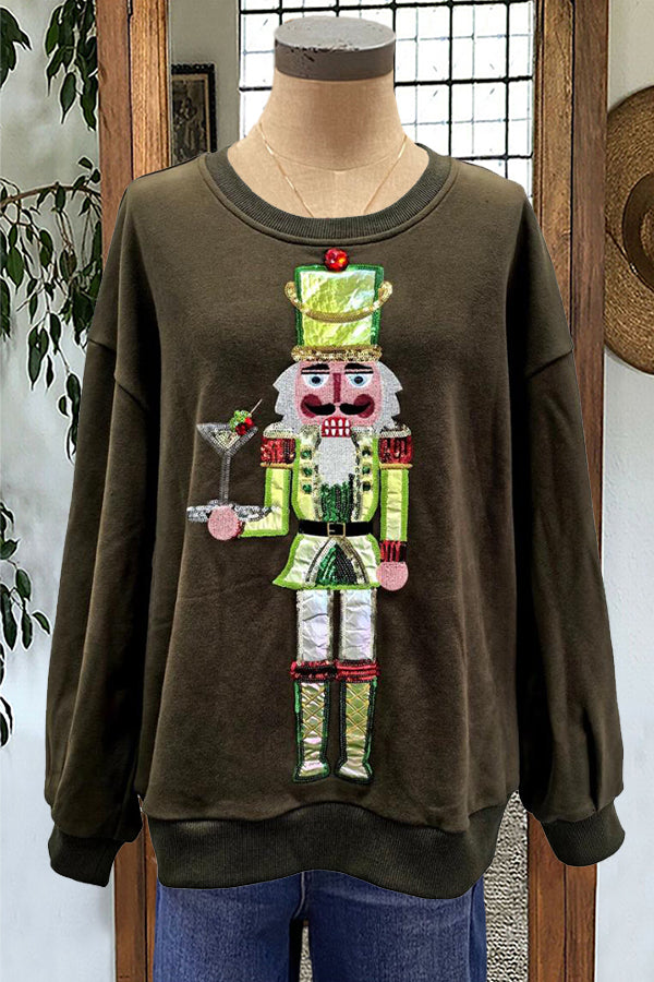 Cute Christmas Nutcracker Print Sweatshirt