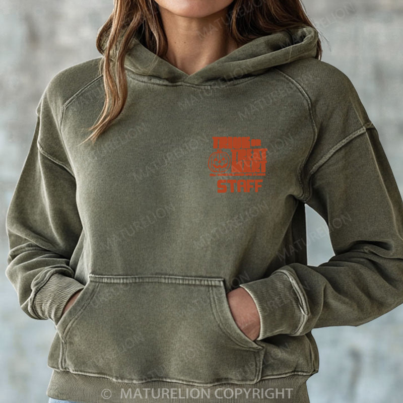 Maturelion Halloween Hoodie Trick or Treat Mart Staff Women Washed Hoodie