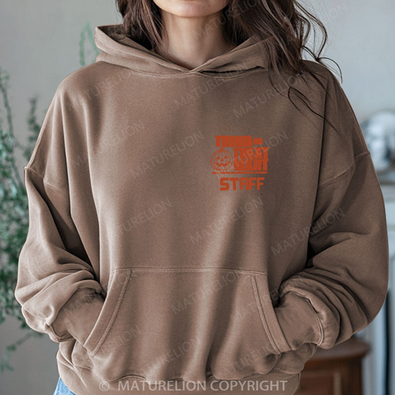 Maturelion Halloween Hoodie Trick or Treat Mart Staff Women Washed Hoodie