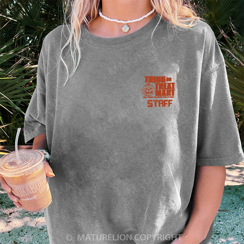 Maturelion Women's T-shirt Trick or Treat Mart Staff DTG Washed T-shirt