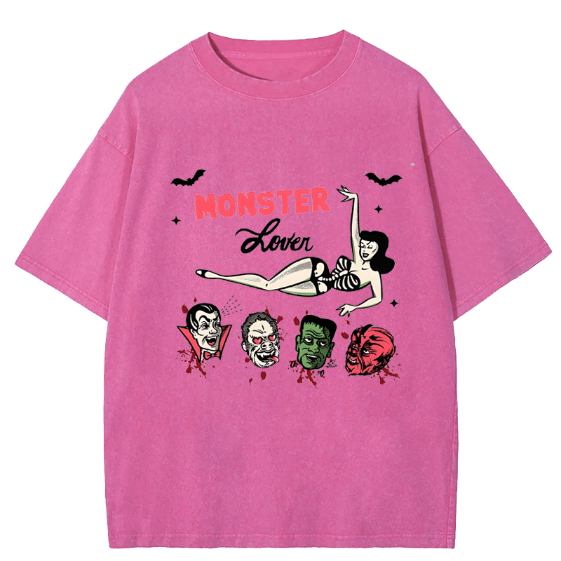 Maturelion Halloween Monster lover Halloween FUNNY  DTG Printing Washed Cotton T-Shirt