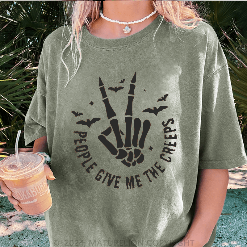 Maturelion Halloween Ready To Press People Give Me The Creeps DTG Printing Washed Cotton T-Shirt