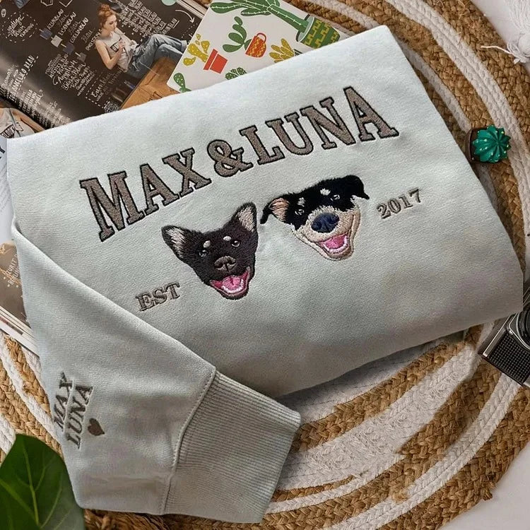 Personalized Embroidered Pet Face and Name Est Sweatshirt Keepsake Gift for Pet Lovers