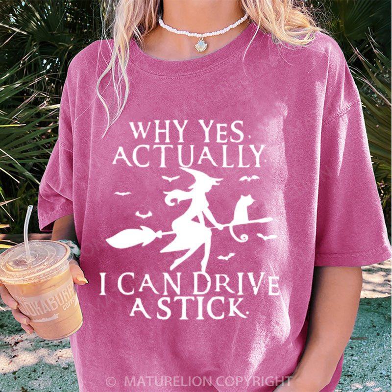 Maturelion Women's T-shirt Witch Driving Stick DTG Washed T-shirt