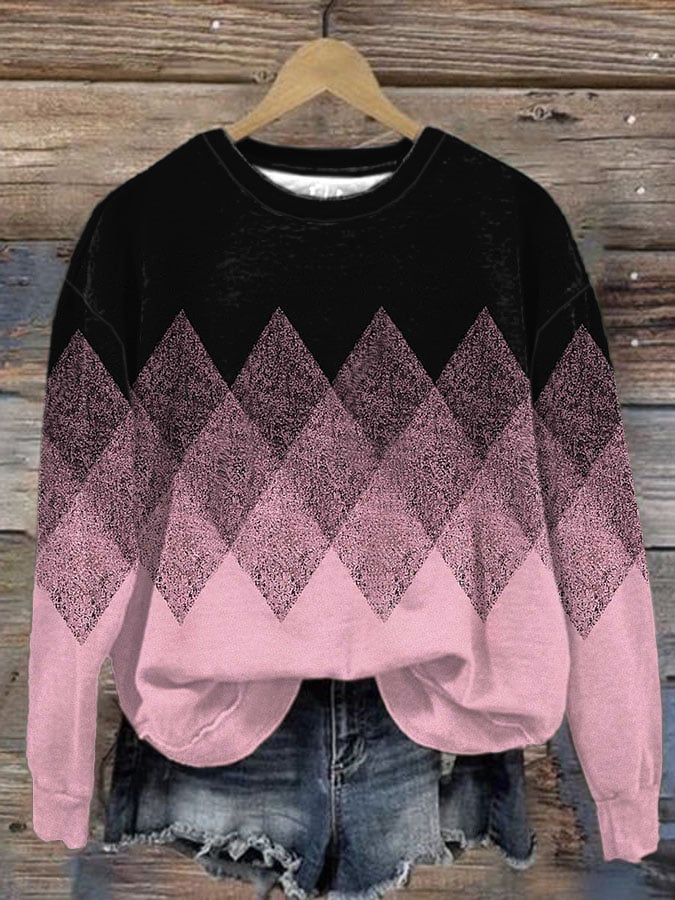 Women'S Pink Check Color Block Printed Sweatshirt