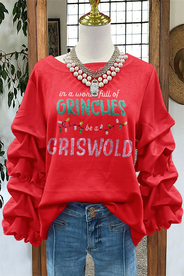 Cute Christmas Grinch Print Pleated Sweatshirt