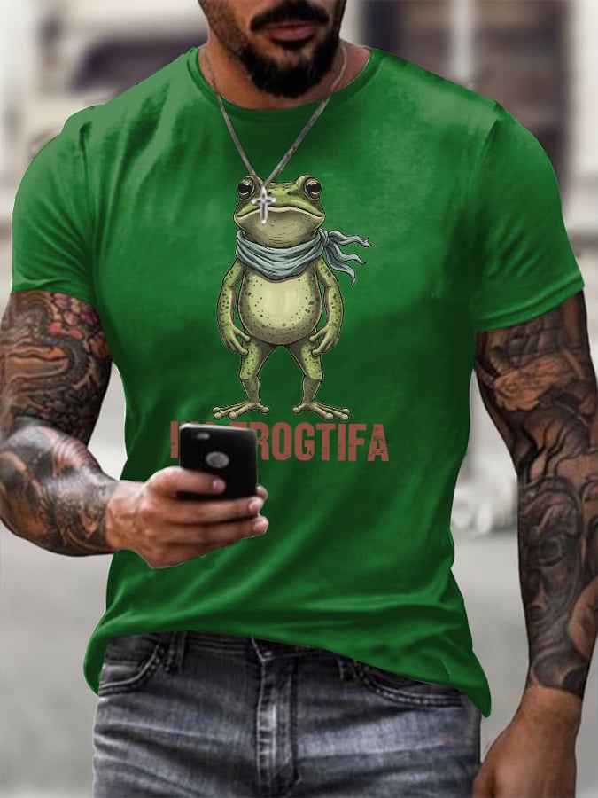Men's Retro I'm Frogtifa Printed Round Neck T-Shirt