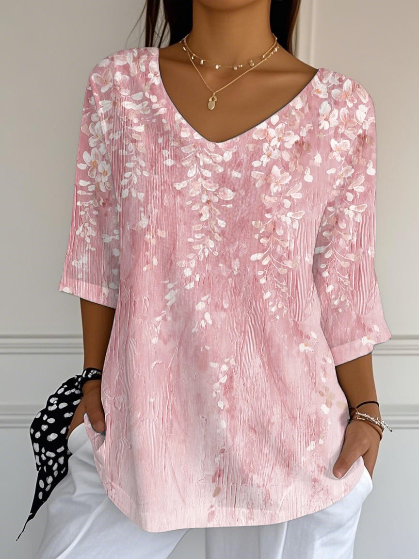 Women's Summer Pink Gradient Flower Print Top