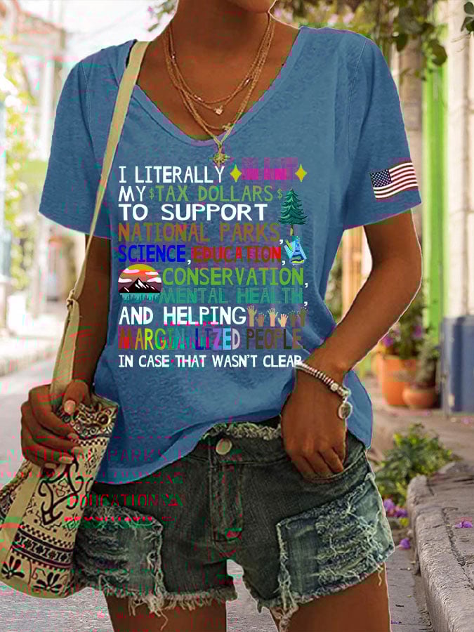 Women's Support National Parks Print V Neck Casual T-Shirt