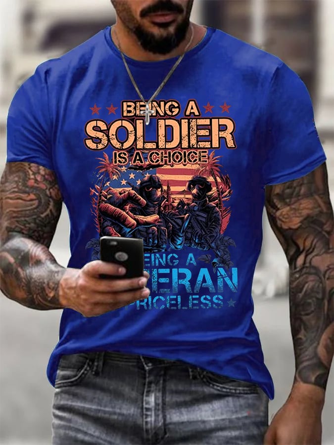 Being A Veteran Is Priceless Pattern  100&Cotton Print  T-Shirt