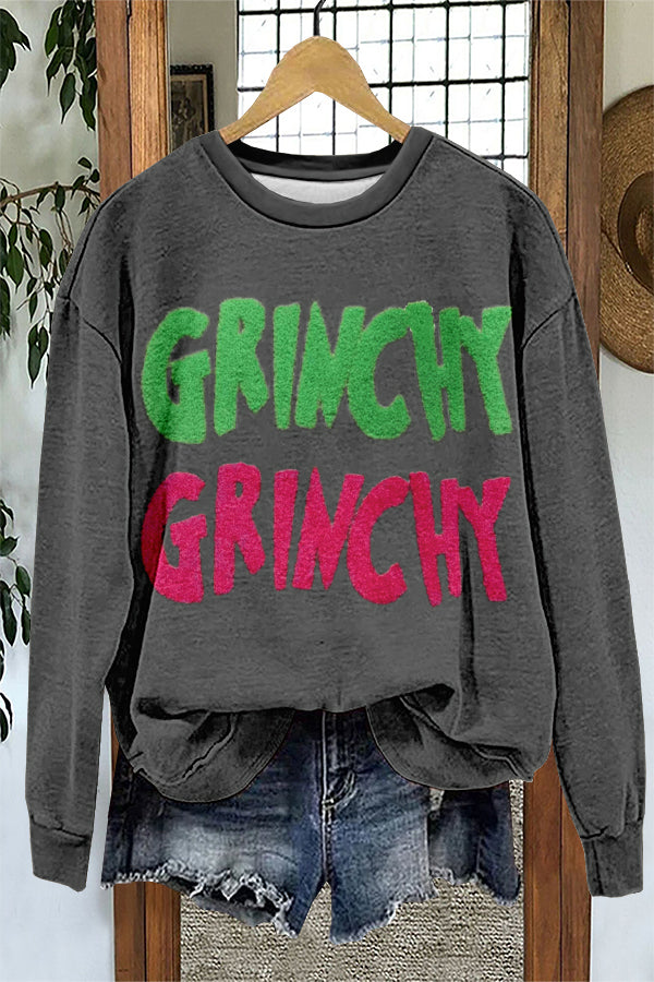 Cute Christmas Grinch Print Sweatshirt