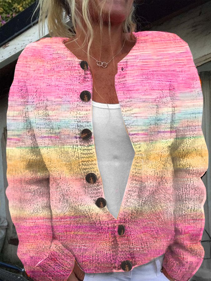 Women's Breast Cancer Pink Gradient Cardigan Sweater