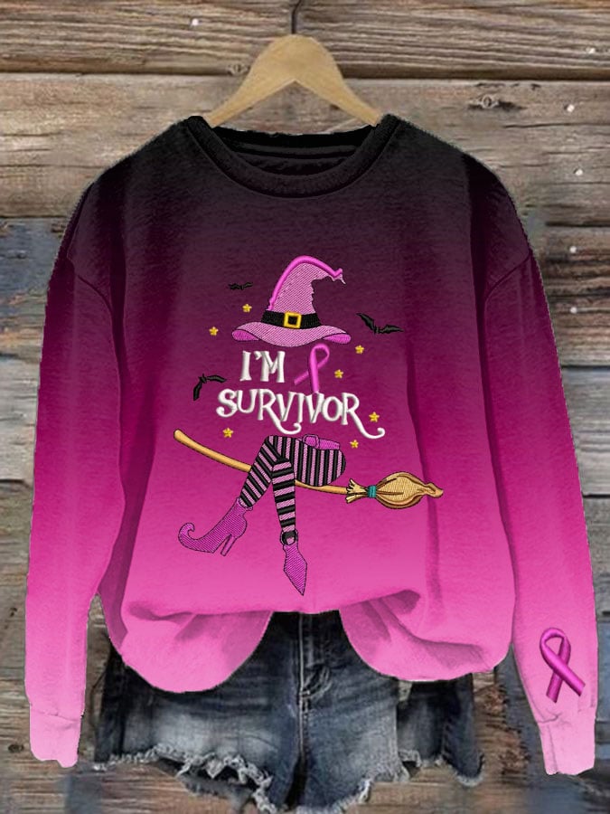 Women's Breast Cancer Print Crew Neck Sweatshirt