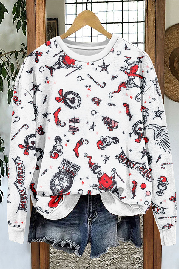 Sweet Christmas Grinch Print Sweatshirt