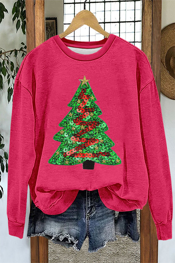 Shiny Christmas Tree Print Sweatshirt