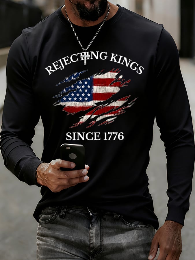 Men'S “Rejecting Kings Since 1776” Print Casual T-Shirt