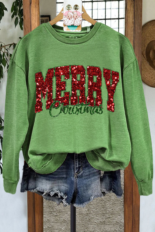 Classic Merry Christmas Contrasting Color Sweatshirt