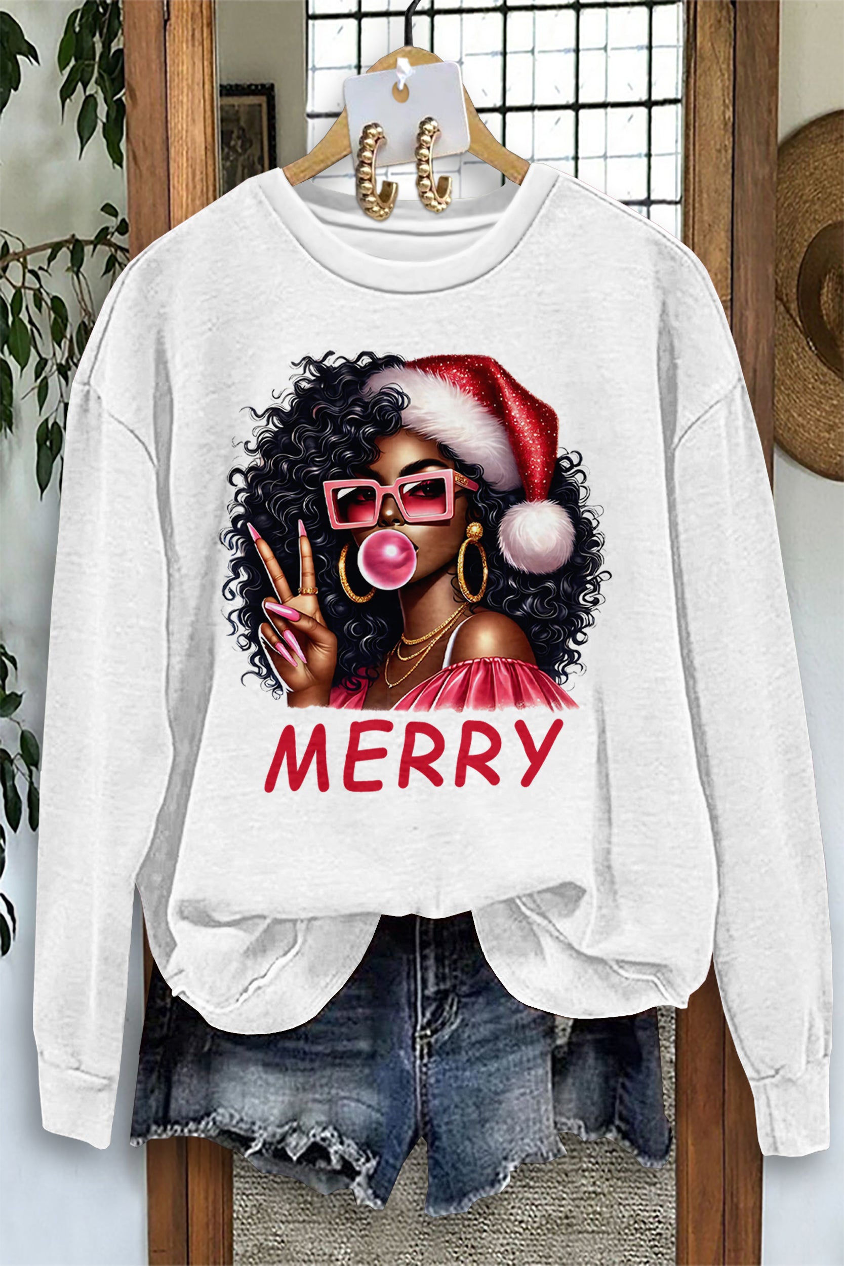 Classic Christmas Black Women Print Sweatshirt