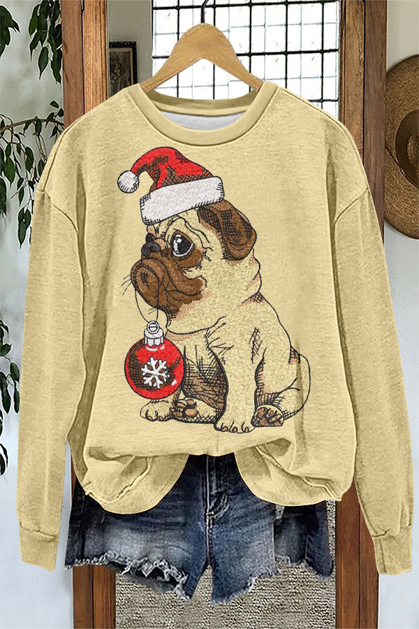 Cute Christmas Bulldog Print Sweatshirt