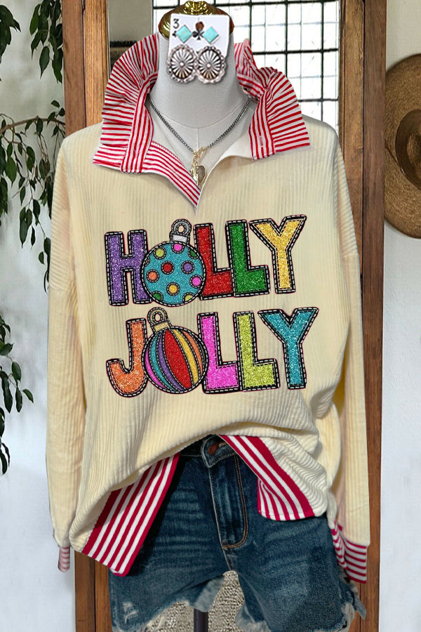 Elegant Corduroy Contrast Christmas Top
