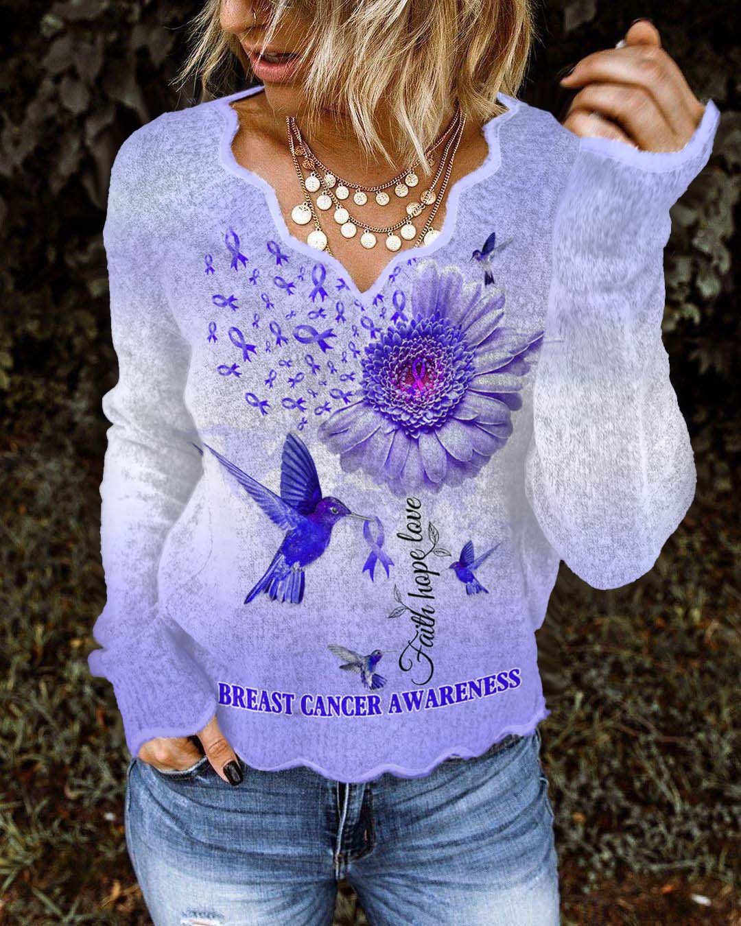 Faith Hope Love Breast Cancer Awareness Print Knit Tops
