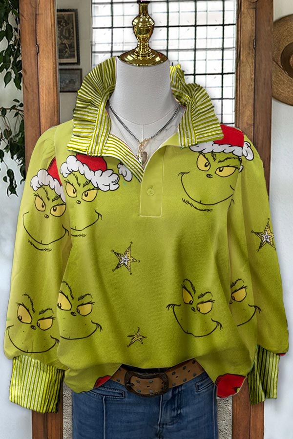 Casual Christmas Grinch Print Blouse