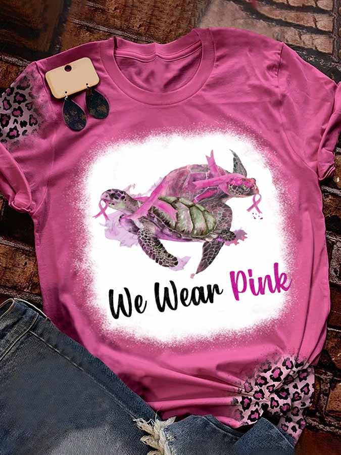 Breast Cancer Turtle Patchwork Casual T-Shirt