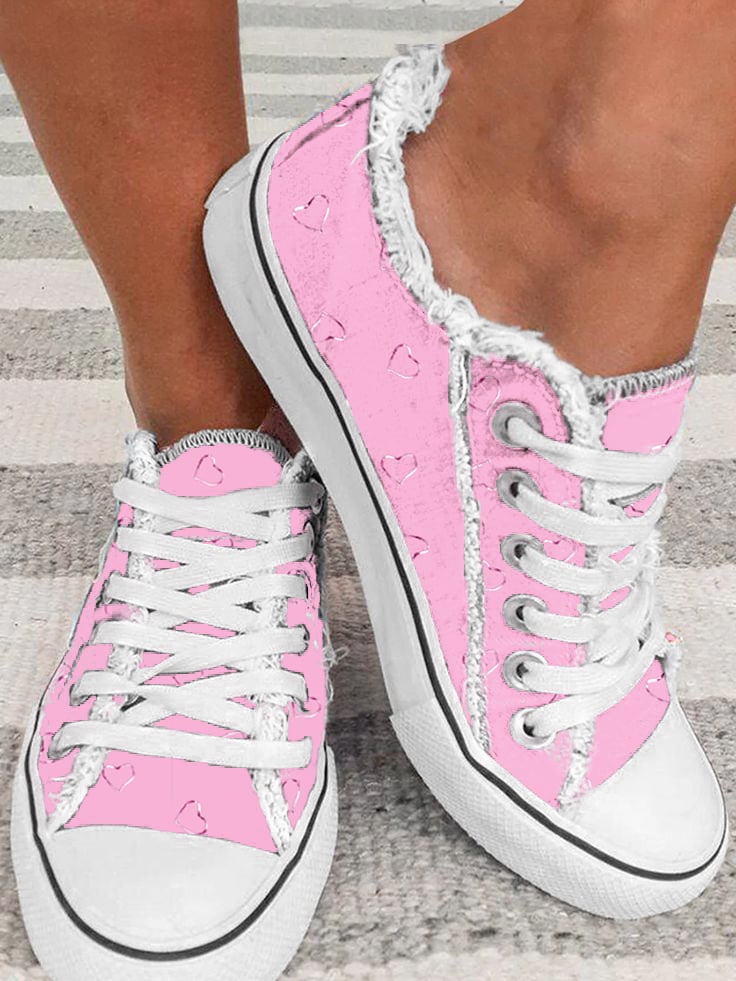 Breast Cancer Awareness Heart Print Raw Edge Espadrilles