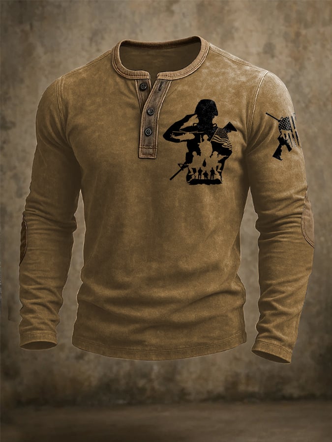 Men'S Vintage Veterans Day Print Henley
