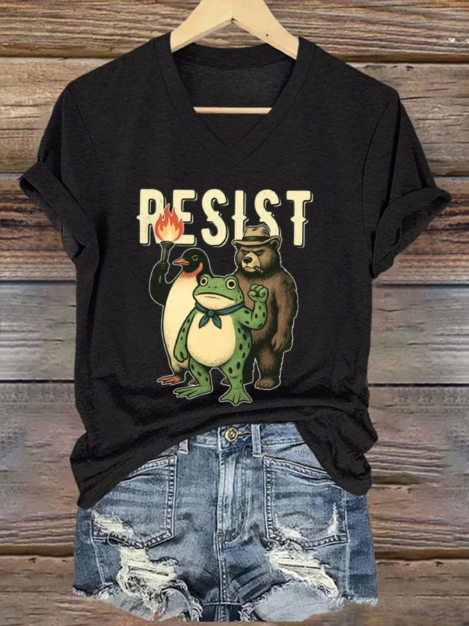 Women's FDT Portland Frog Protest Revolt Machine Print T-Shirt