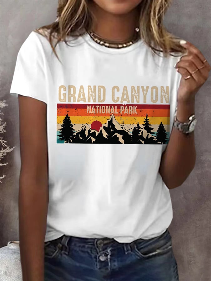 Women's Grand Canyon National Park Print Round Neck T-Shirt