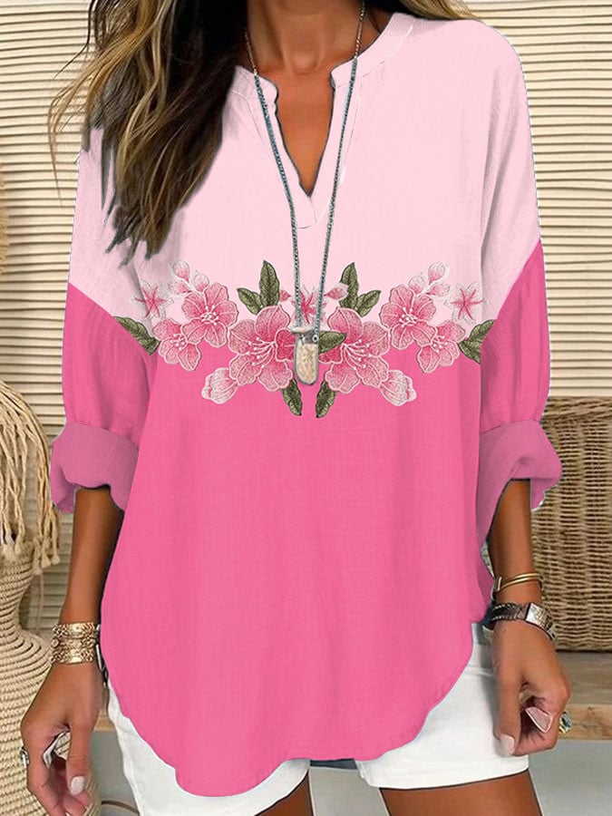 Women's Pink Flowers Casual Printed Top