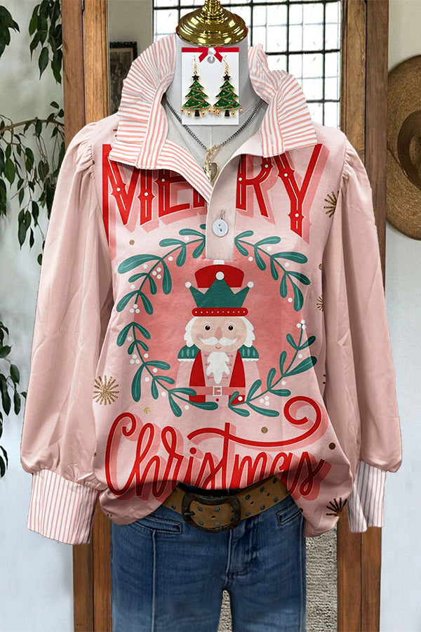 Merry Christmas Striped Blouse