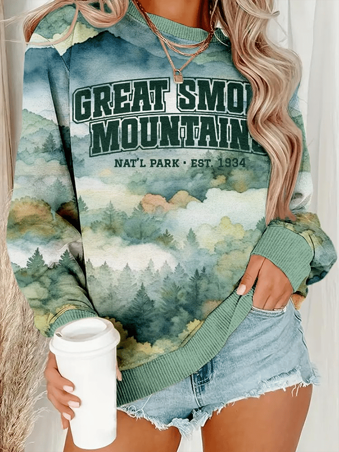 Women's National Park Protection Print Crew Neck Sweatshirt