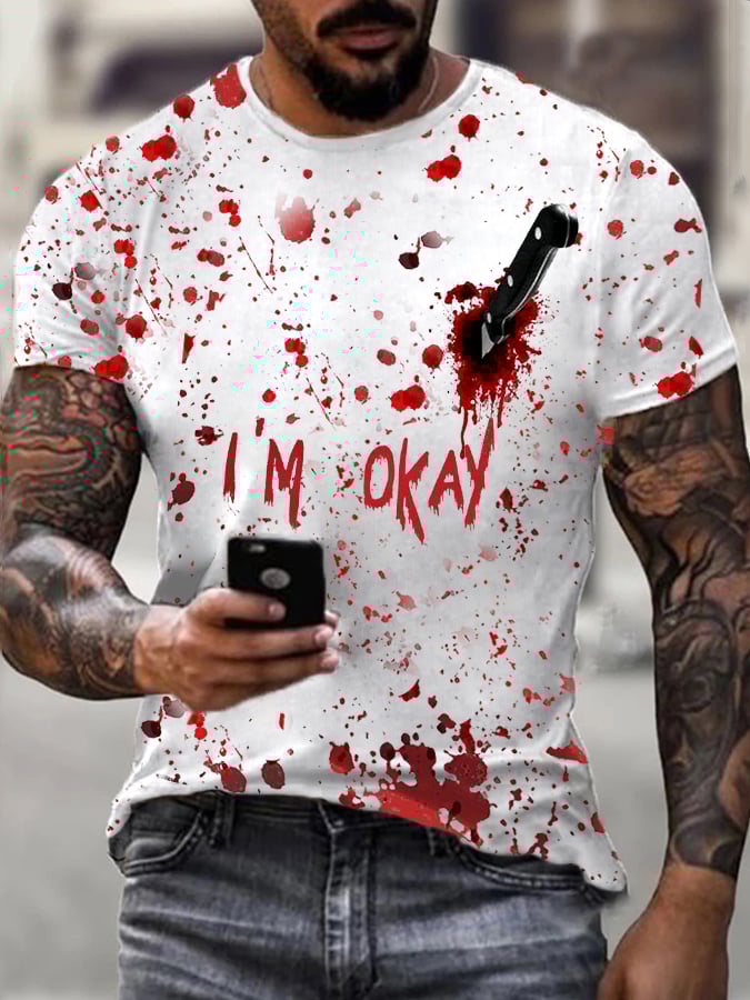 Men's 'I'M OKAY' Blood Print T-Shirt