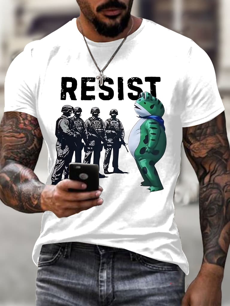 Men's Resist Frog Printed Round Neck T-Shirt