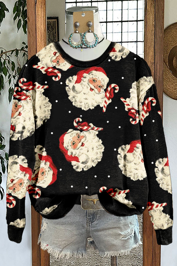 Black Christmas Santa Claus Print Sweatshirt