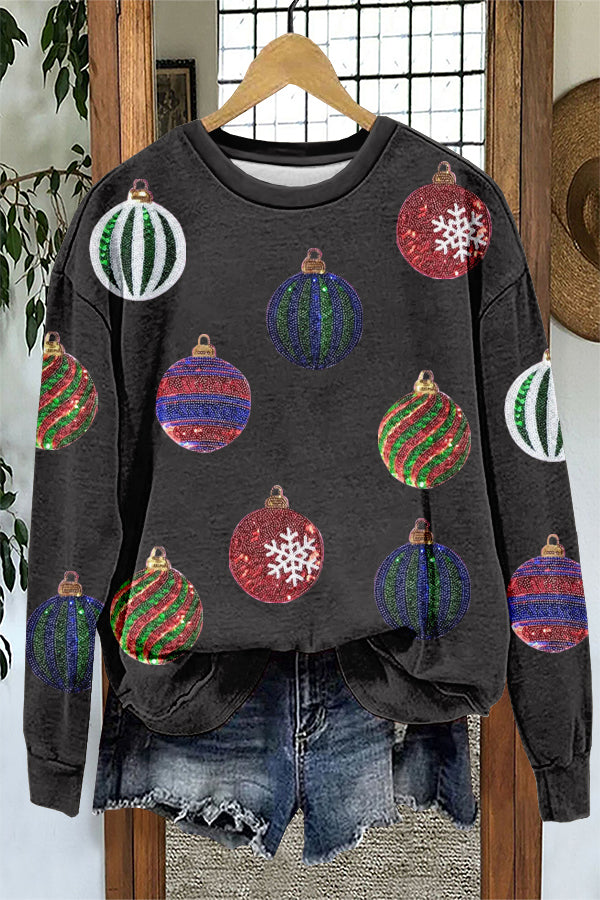 Shiny Christmas Light Balls Print Sweatshirt