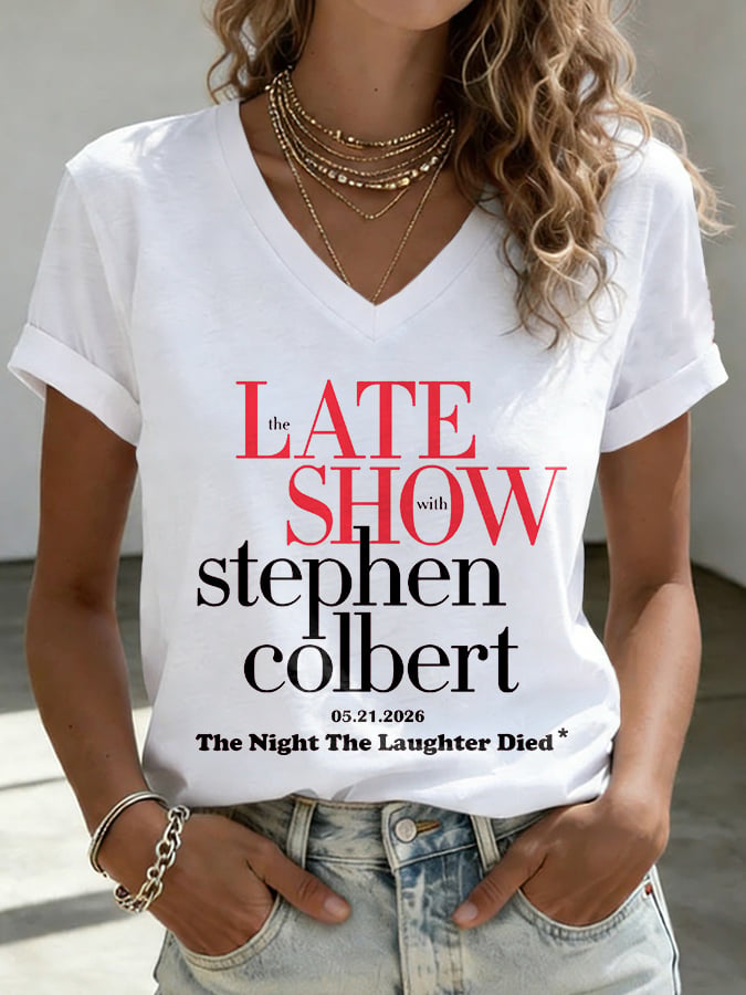🔥Buy 3 Get 15% Off🔥V-Neck Retro Late Show 05.21.2026 The Night The Laughter Died Print T-Shirt