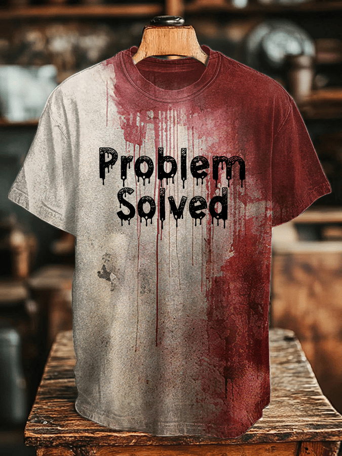 Men's Bloody Problem Solved Halloween Print T-Shirt