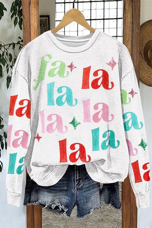 Shiny Christmas Fa La La Print Sweatshirt