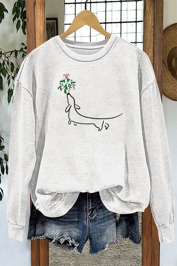 Classic Christmas Dachshund Print Sweatshirt