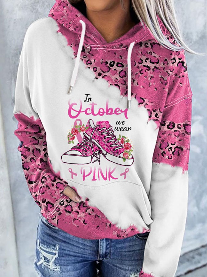 In October We Wear Pink Shoes Flowers Print Hoodie