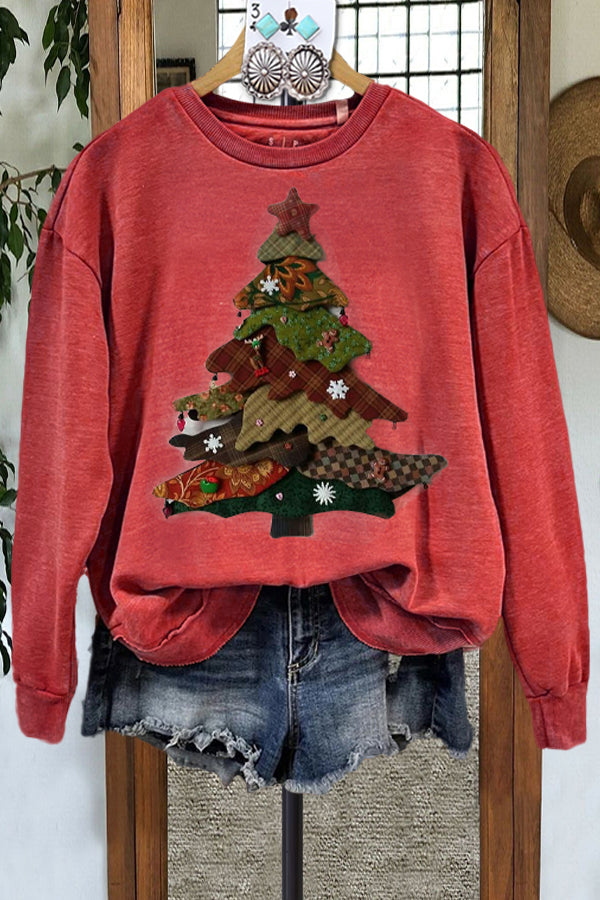 Classic Contrast Christmas Tree Print Sweatshirt