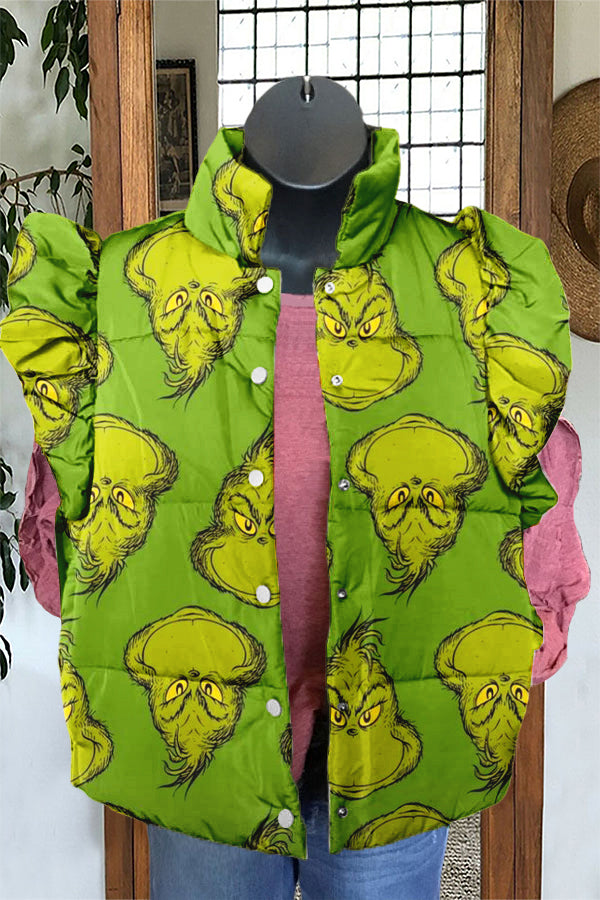 Classic Christmas Grinch Print Ruffle Vest