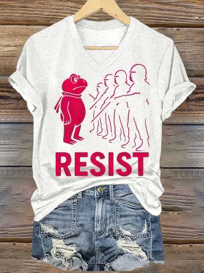 V-neck Women's Portland Frog resist Print T-Shirt