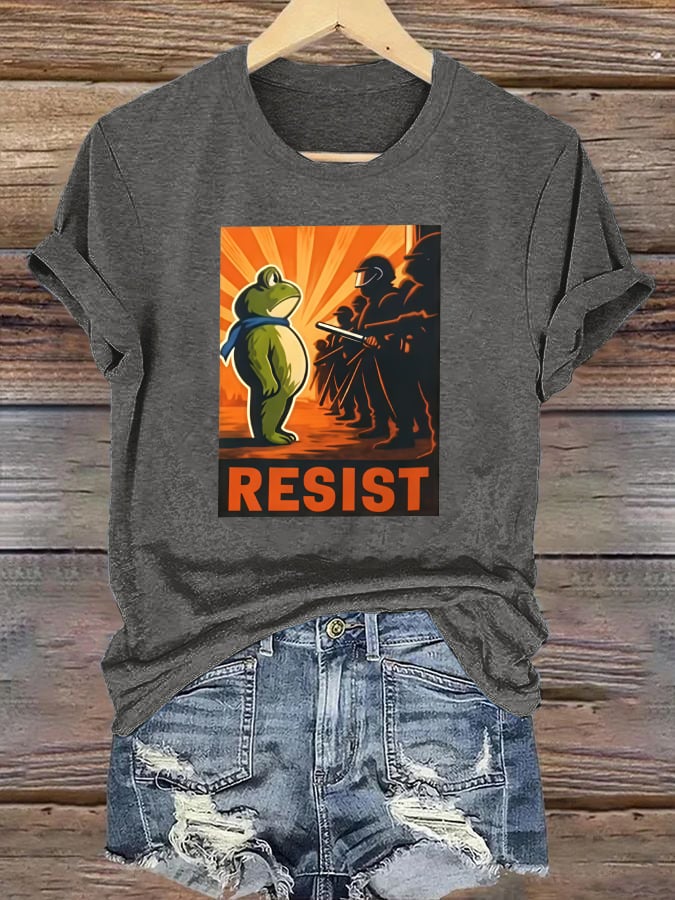 Women's  Portland Frog Resist  Printed Casual T-Shirt